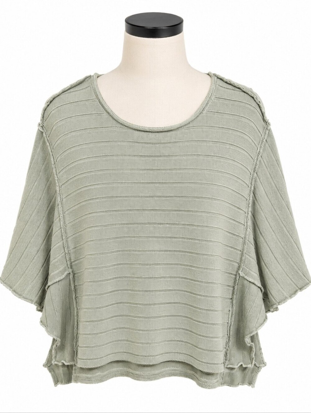 Promesa Sage Green Exposed Seam Born Free Stripe Knit Slouchy Sweater Sz M Boho